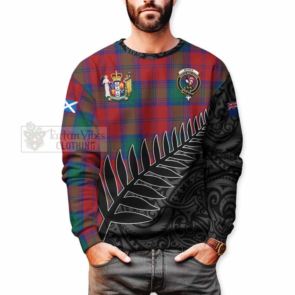 Byres (Byses) Crest Tartan Sweatshirt with New Zealand Silver Fern Half Style - Tartan Vibes Clothing
