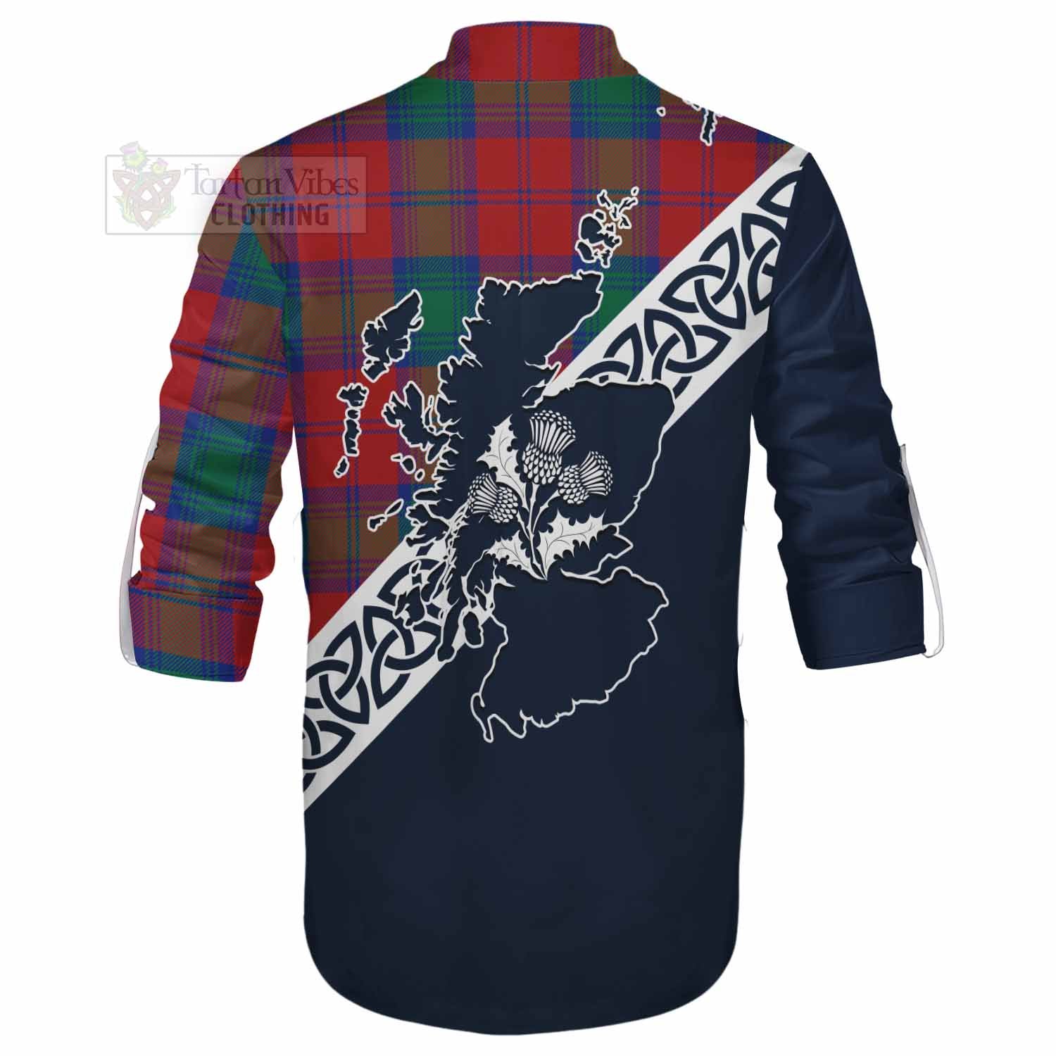 Byres (Byses) Tartan Ghillie Kilt Shirt Featuring Thistle and Scotland Map - Tartan Vibes Clothing