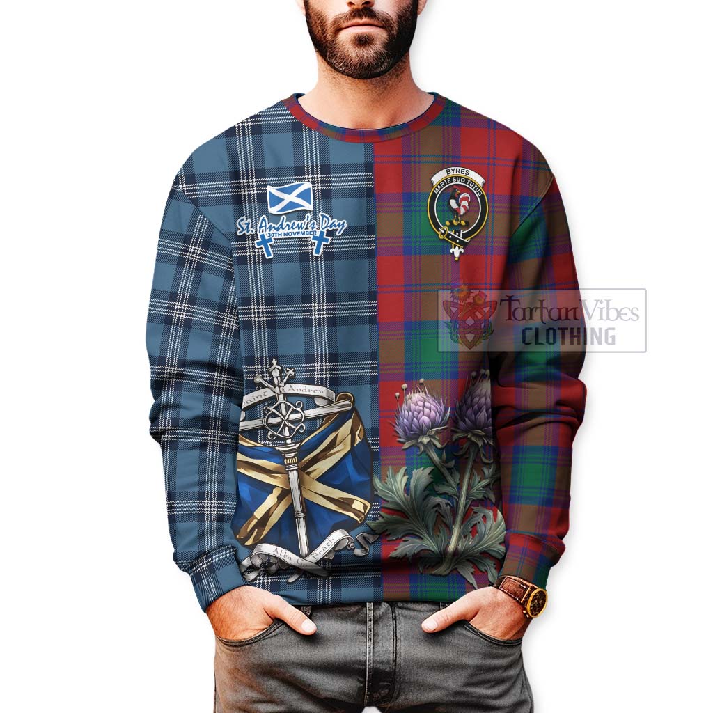 Byres (Byses) Tartan Sweatshirt Happy St. Andrew's Day Half Tartan Style - Tartan Vibes Clothing