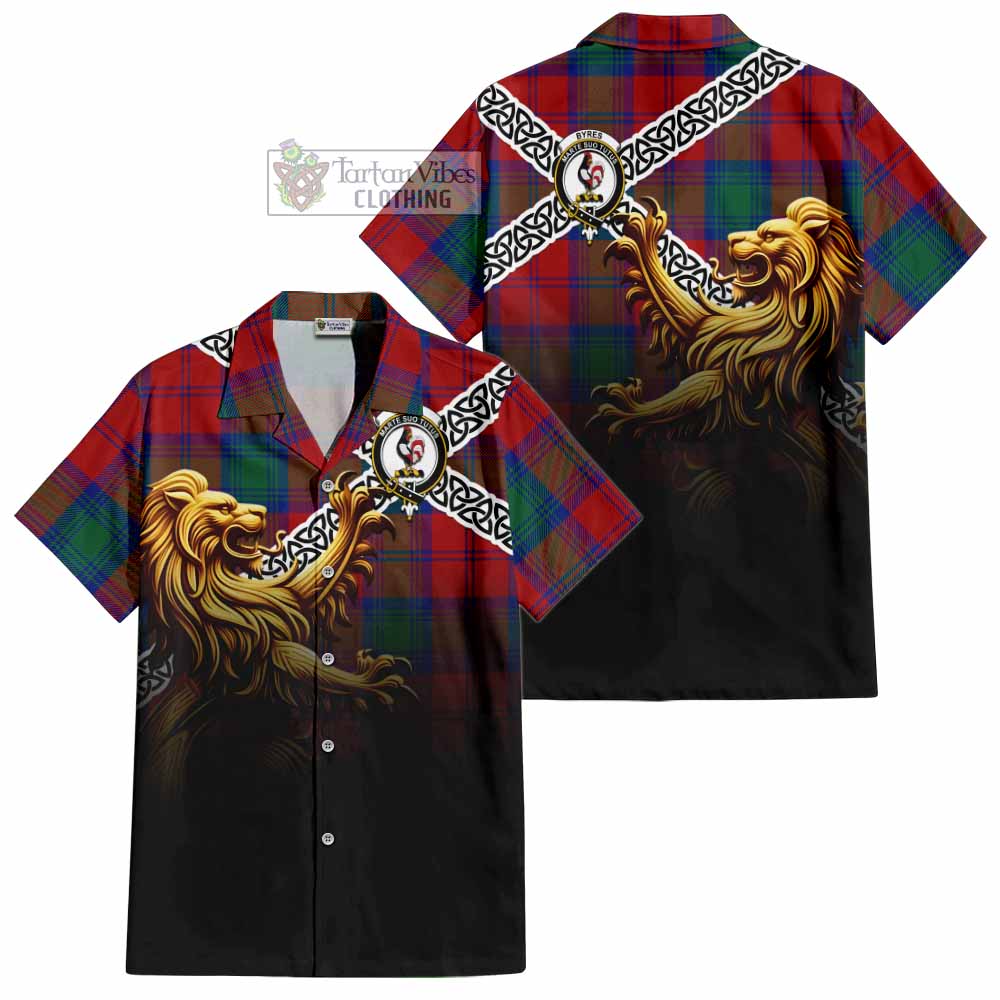 Byres (Byses) Crest Tartan Hawaiian Shirt with Golden Lion Emblem Celtic Style - Tartan Vibes Clothing