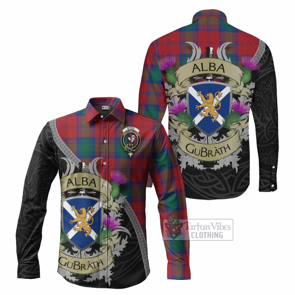 Byres (Byses) Tartan Family Crest Long Sleeve Button Shirt Lion Rampant Royal Thistle Shield Celtic Inspired - Tartan Vibes Clothing