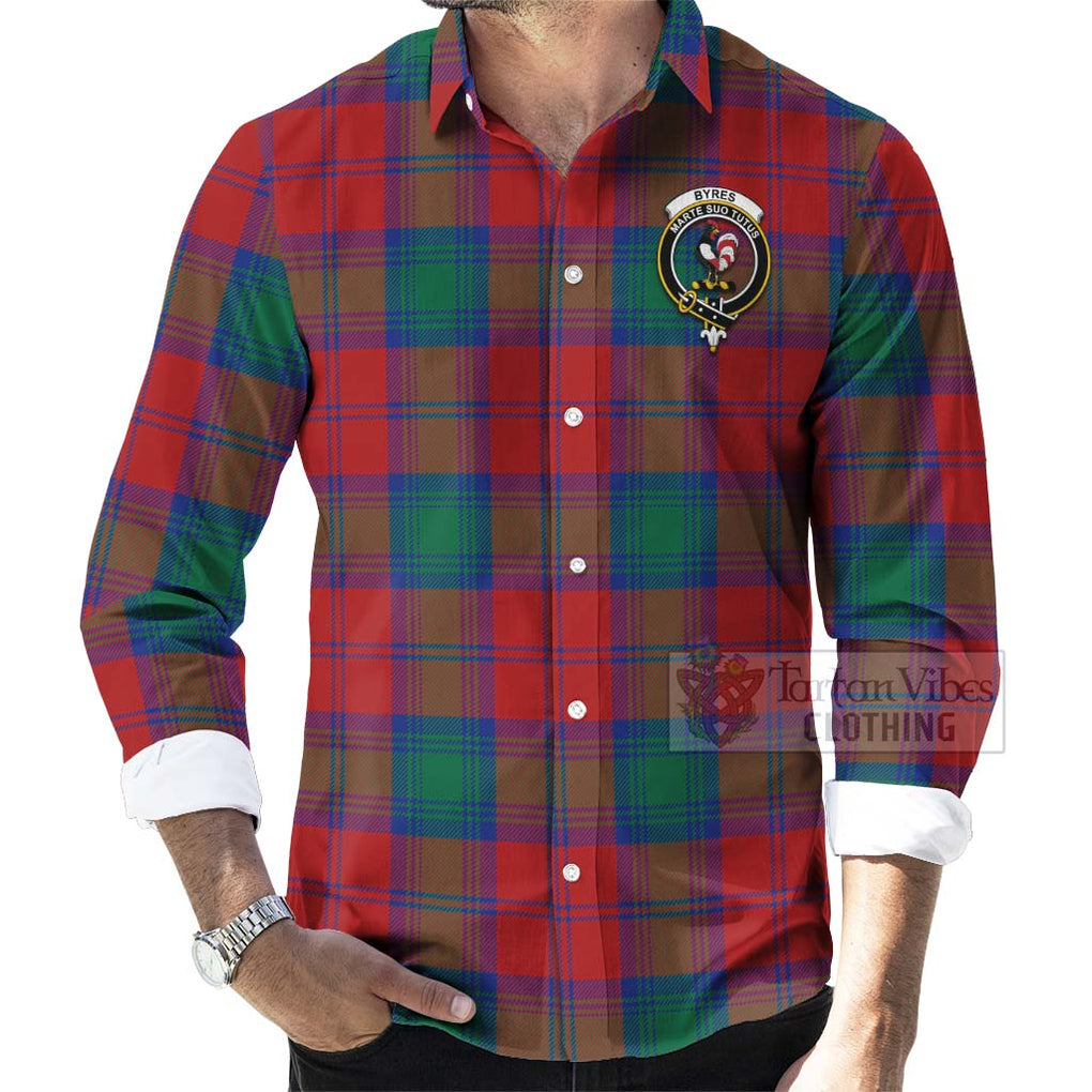 Byres (Byses) Tartan Long Sleeve Button Shirt with Family Crest Celtic Skull Style - Tartan Vibes Clothing