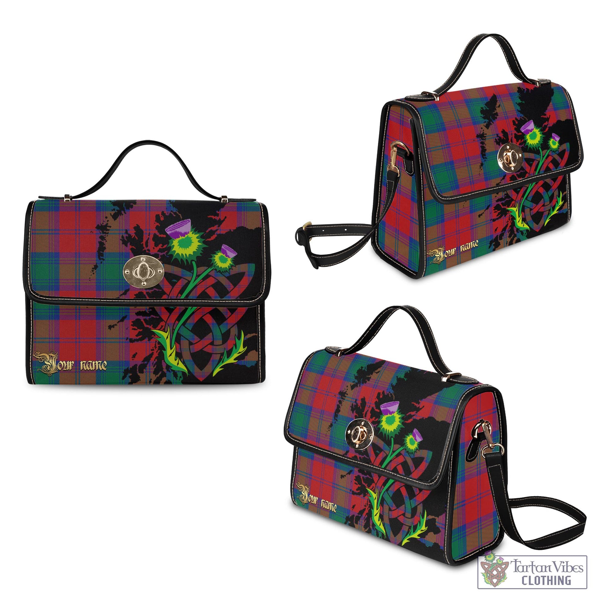 Tartan Vibes Clothing Byres (Byses) Tartan Waterproof Canvas Bag with Scotland Map and Thistle Celtic Accents