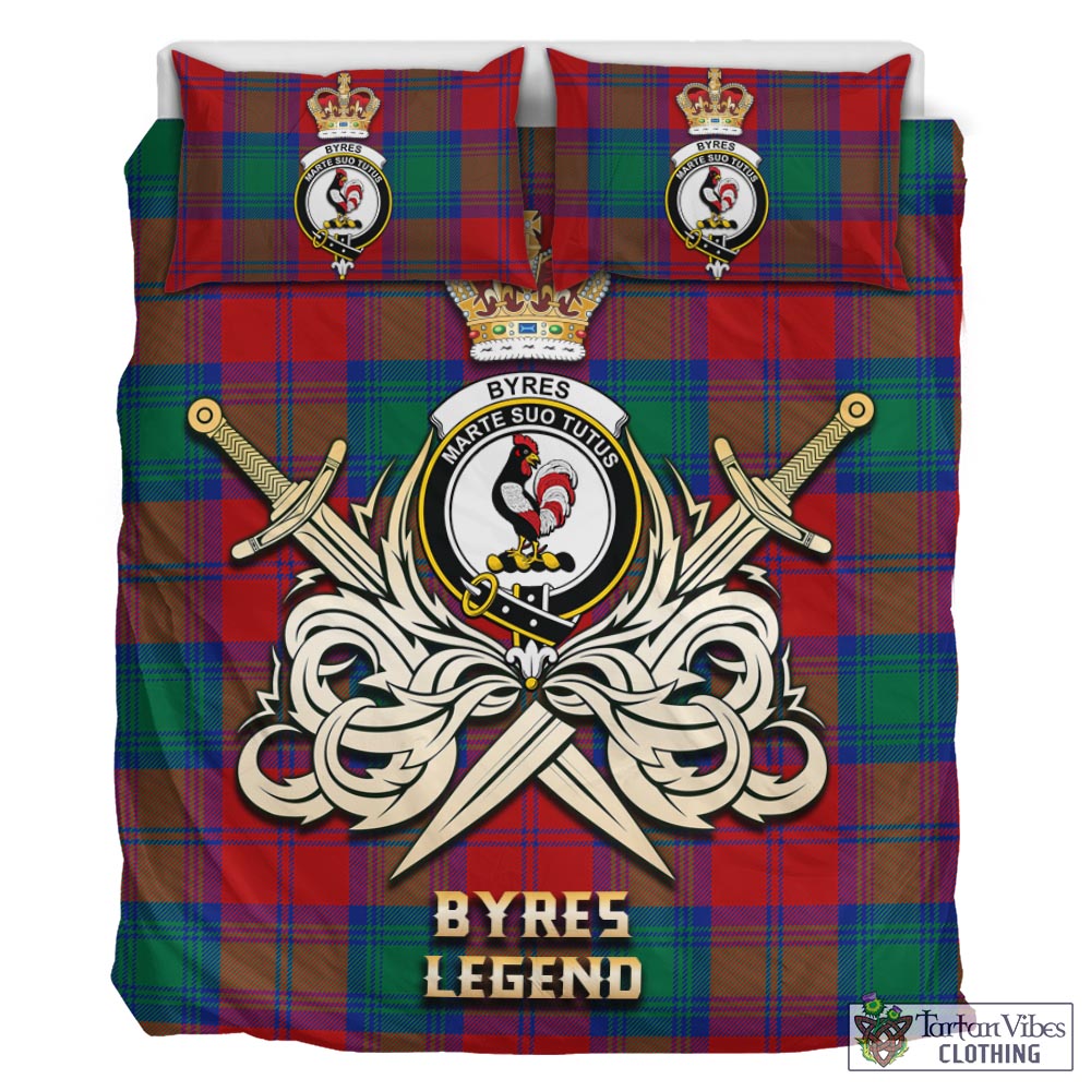 Tartan Vibes Clothing Byres (Byses) Tartan Bedding Set with Clan Crest and the Golden Sword of Courageous Legacy