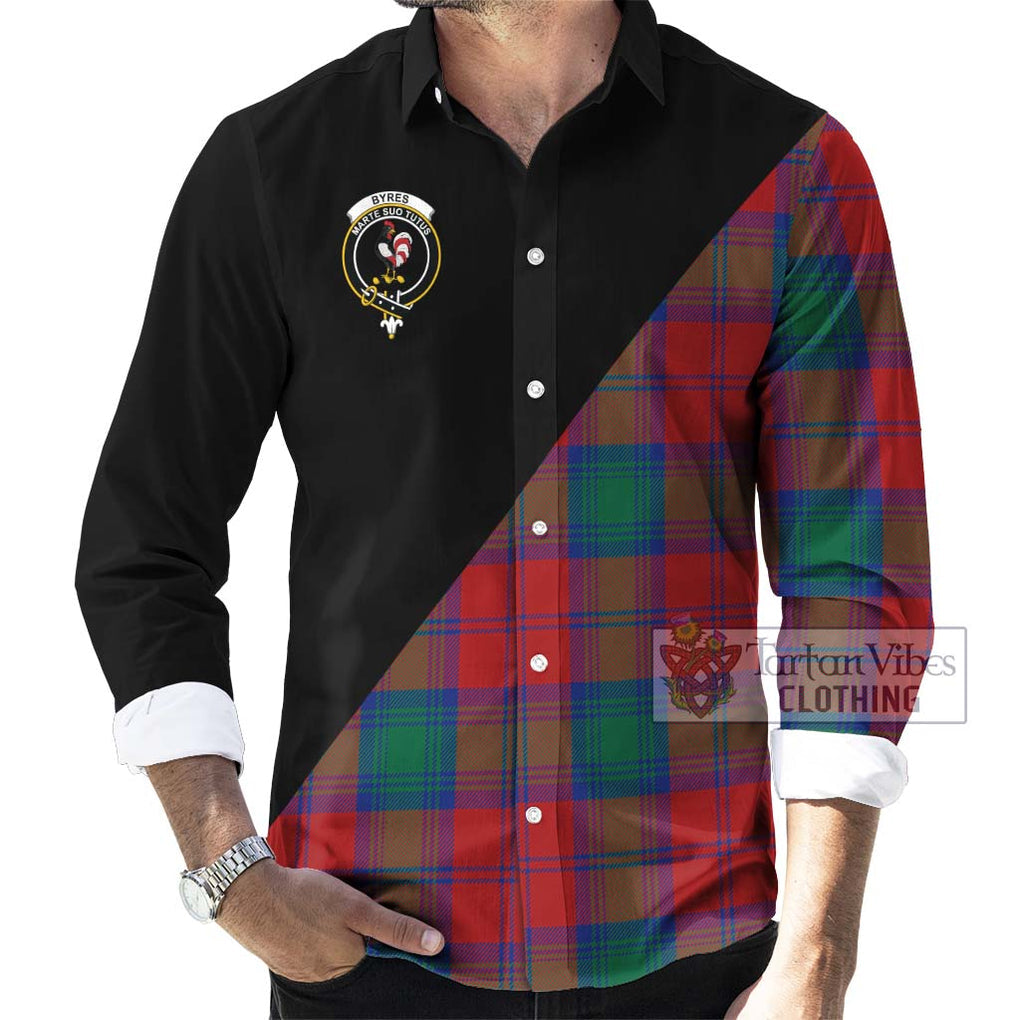 Byres (Byses) Tartan Long Sleeve Button Shirt with Family Crest and Military Logo Style - Tartanvibesclothing Shop