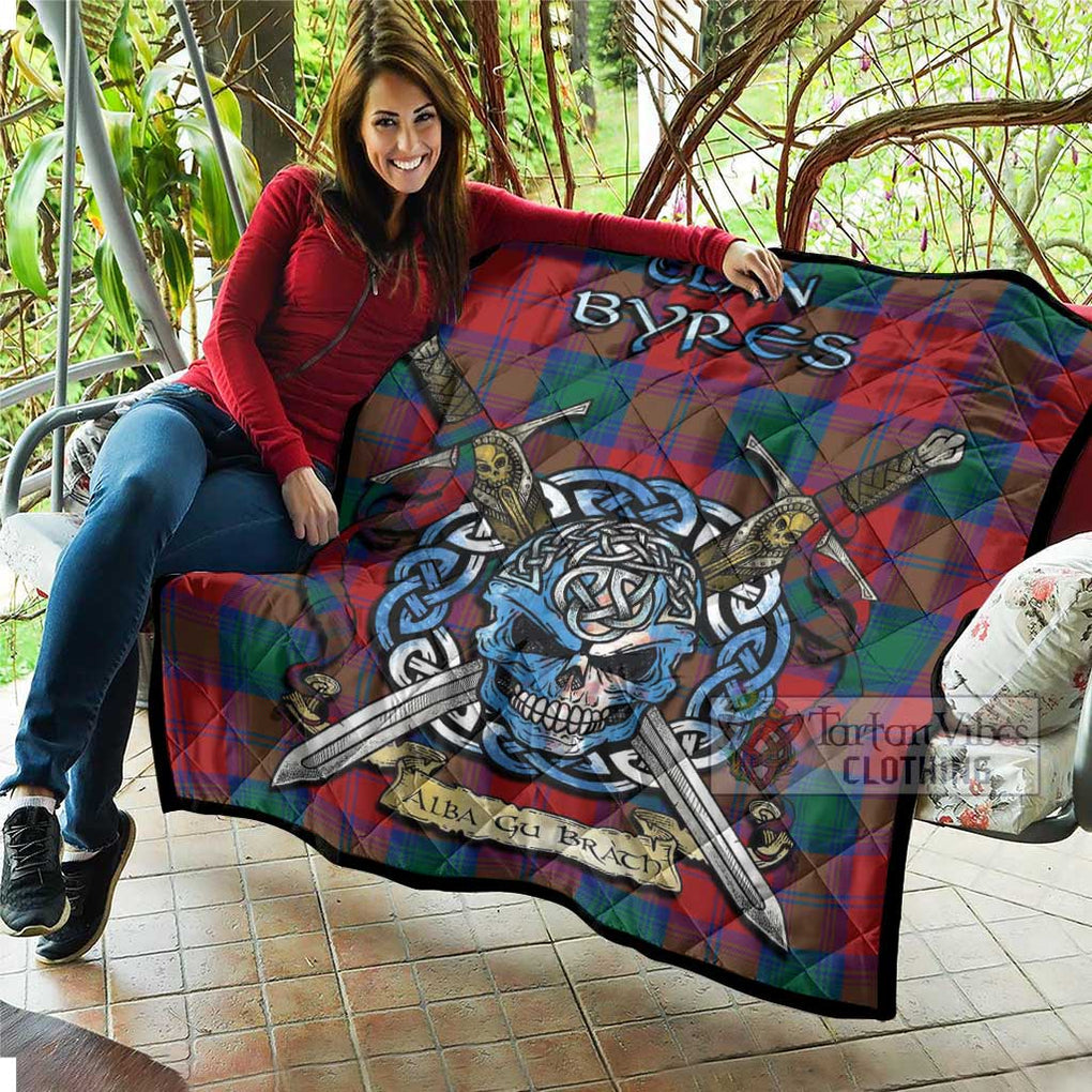 Tartan Vibes Clothing Byres (Byses) Tartan Quilt with Celtic Skull Alba Gu Brath Style