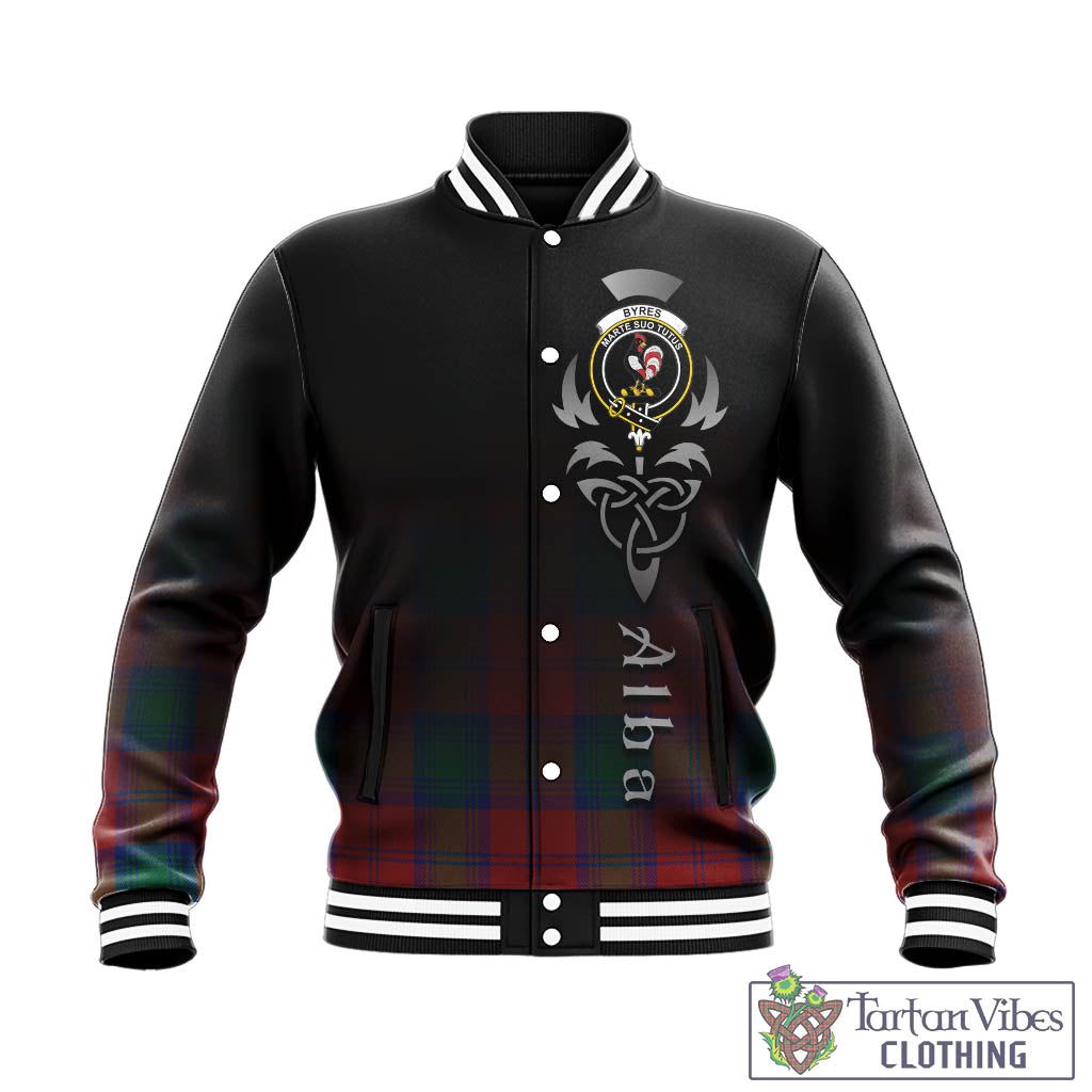 Tartan Vibes Clothing Byres (Byses) Tartan Baseball Jacket Featuring Alba Gu Brath Family Crest Celtic Inspired