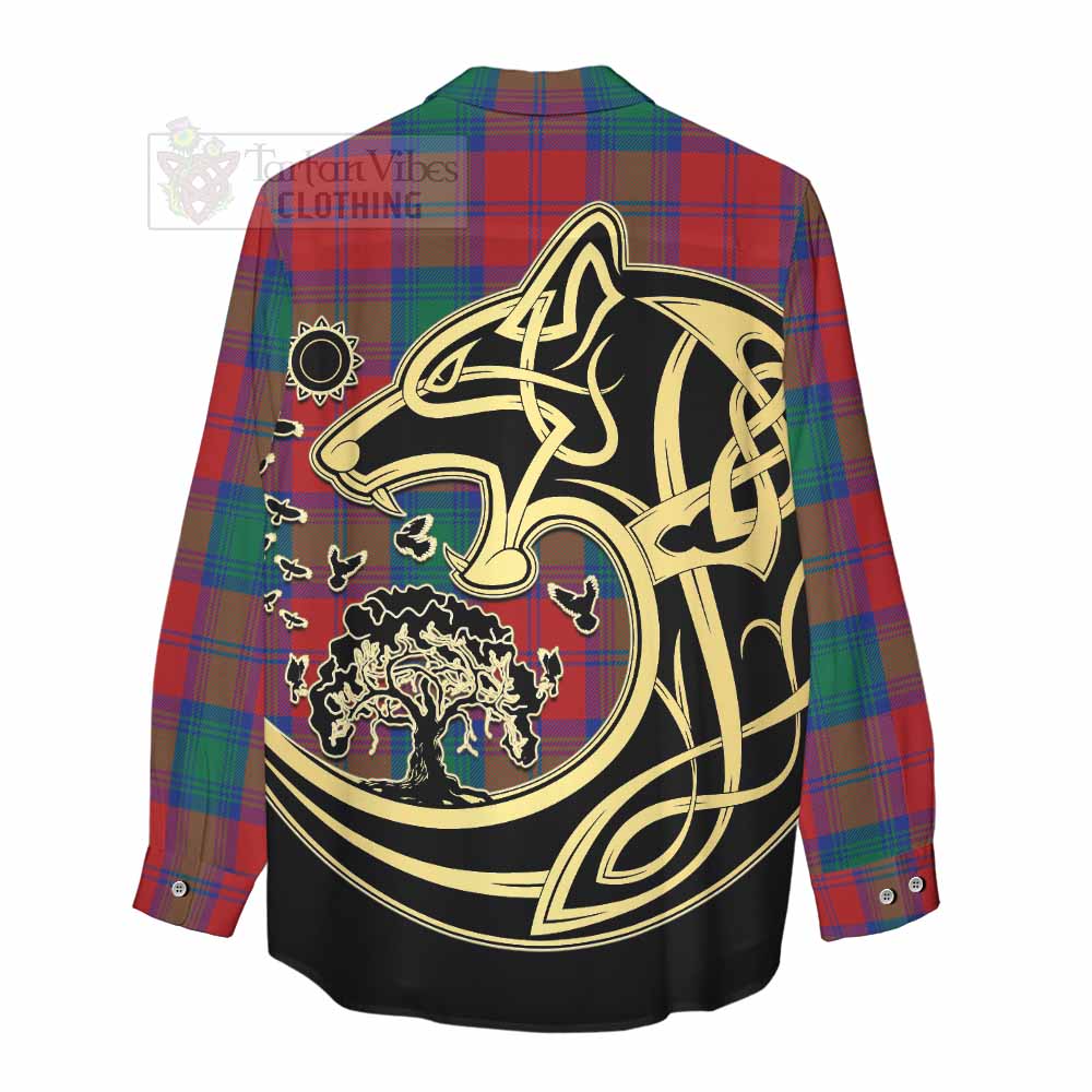 Byres (Byses) Tartan Women's Casual Shirt with Family Crest Celtic Wolf Style - Tartan Vibes Clothing
