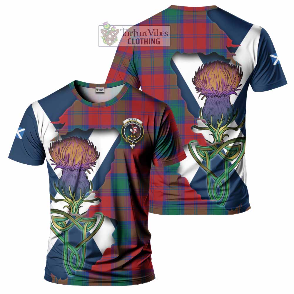 Tartan Vibes Clothing Byres (Byses) Tartan Family Crest T-Shirt Scottish Thistle Celtic Inspired