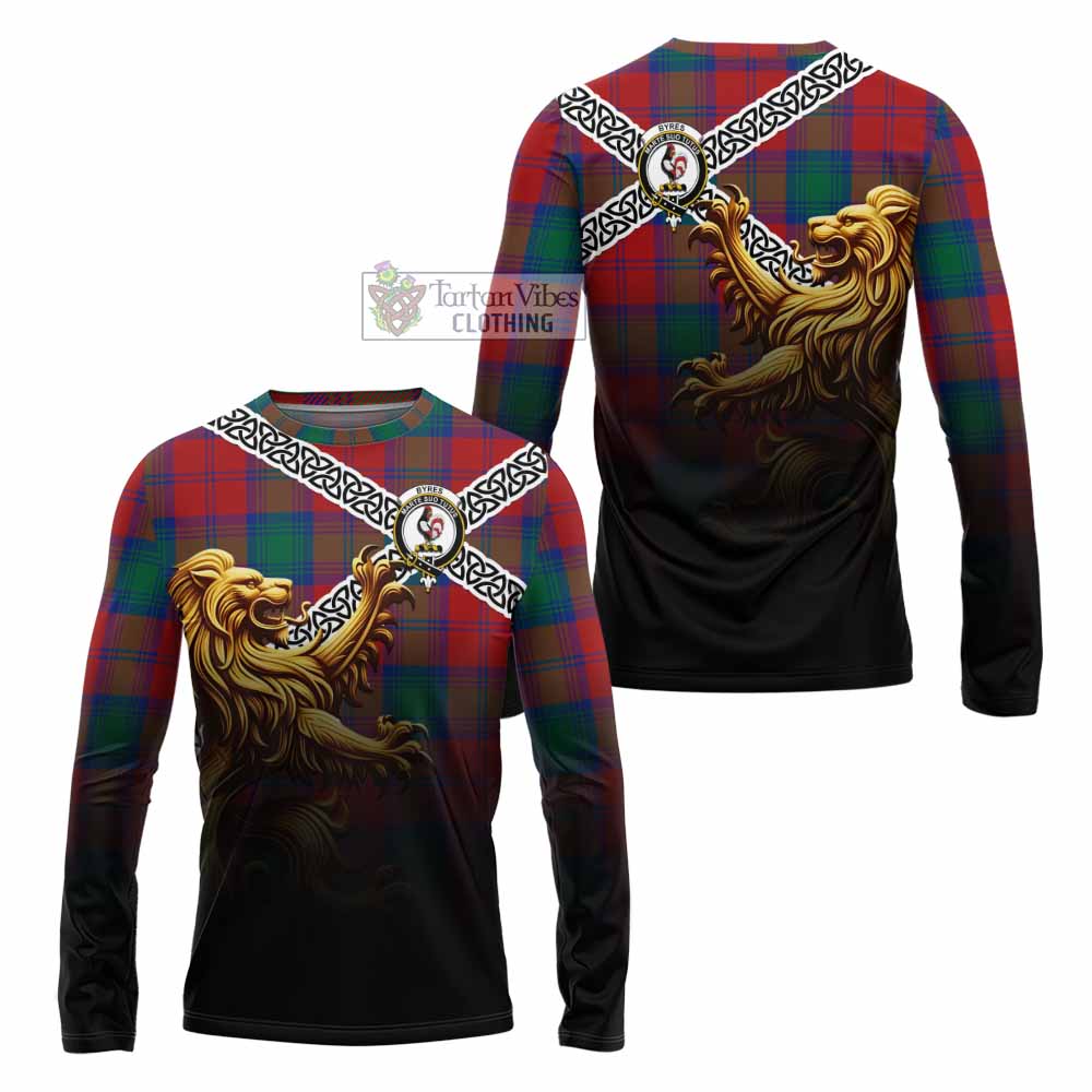 Byres (Byses) Crest Tartan Long Sleeve T-Shirt with Golden Lion Emblem Celtic Style - Tartan Vibes Clothing