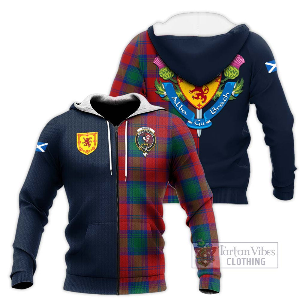 Byres (Byses) Tartan Knitted Hoodie Alba with Scottish Lion Royal Arm Half Style Unisex Knitted Zip Hoodie - Tartan Vibes Clothing