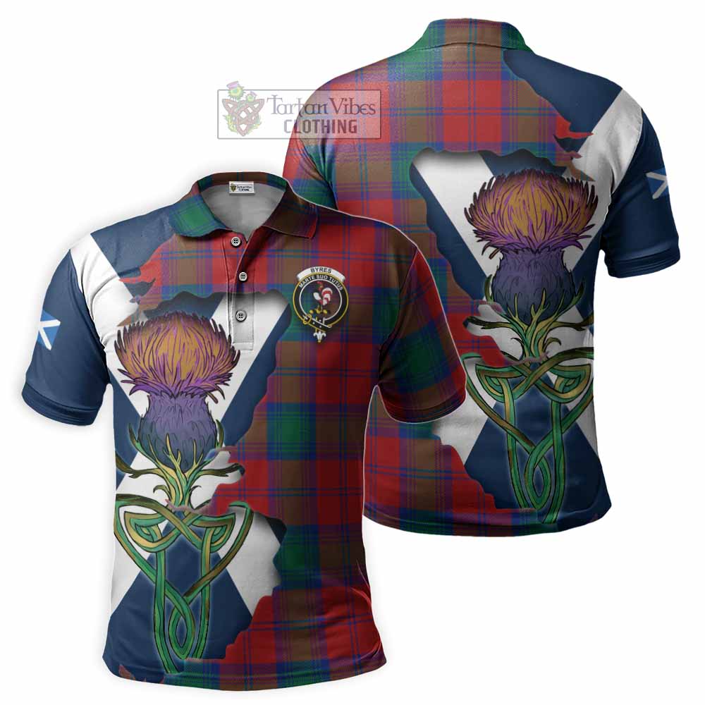 Tartan Vibes Clothing Byres (Byses) Tartan Family Crest Polo Shirt Scottish Thistle Celtic Inspired