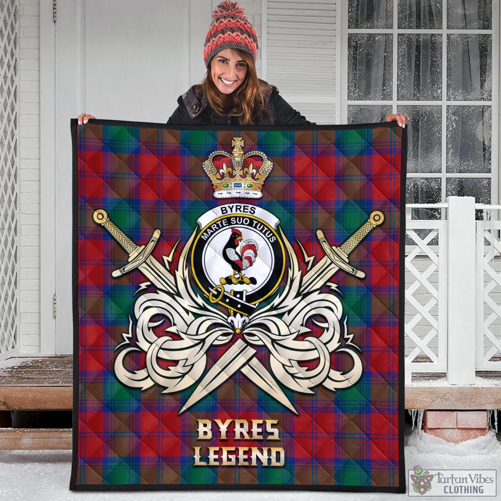 Tartan Vibes Clothing Byres (Byses) Tartan Quilt with Clan Crest and the Golden Sword of Courageous Legacy
