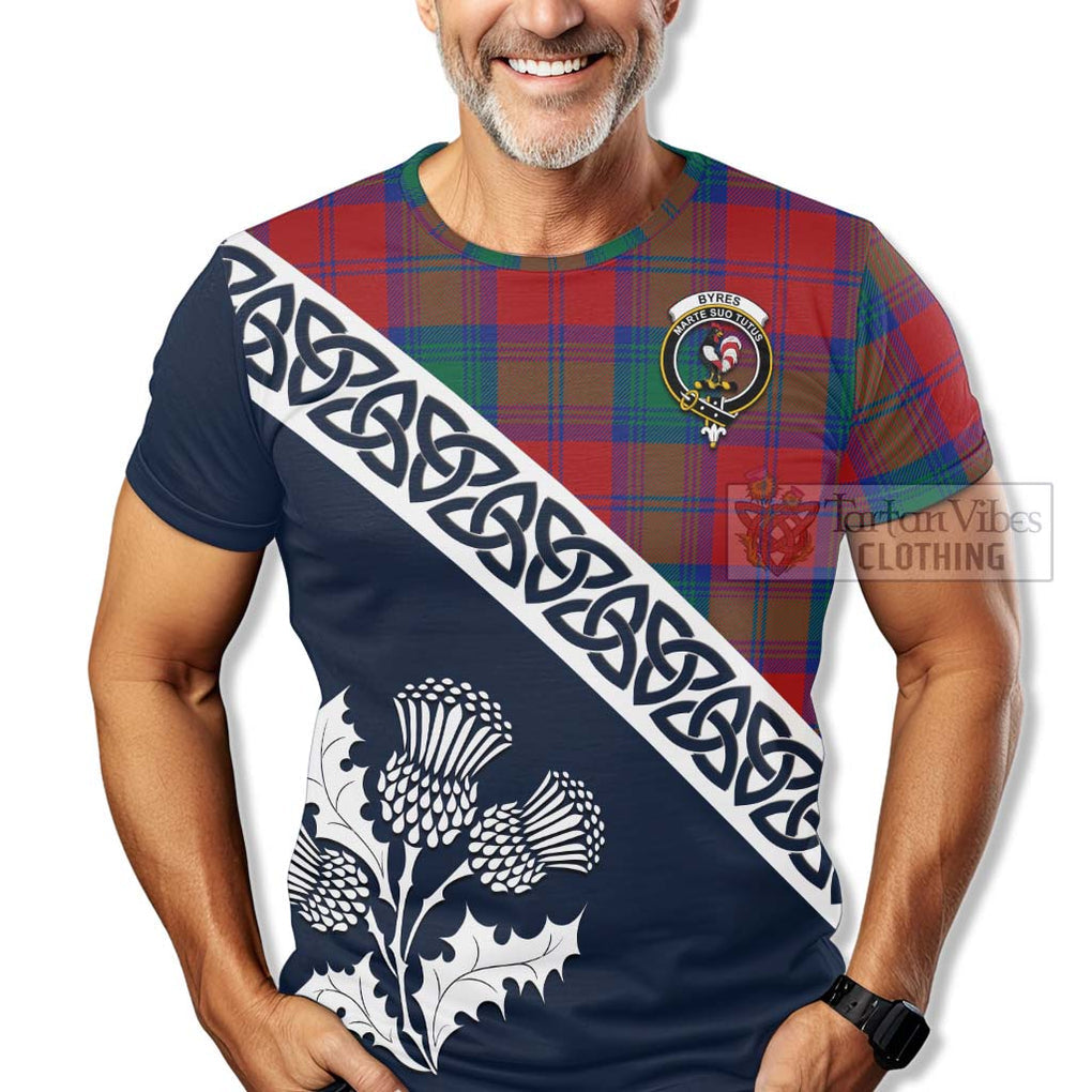 Byres (Byses) Tartan T-Shirt Featuring Thistle and Scotland Map - Tartanvibesclothing Store