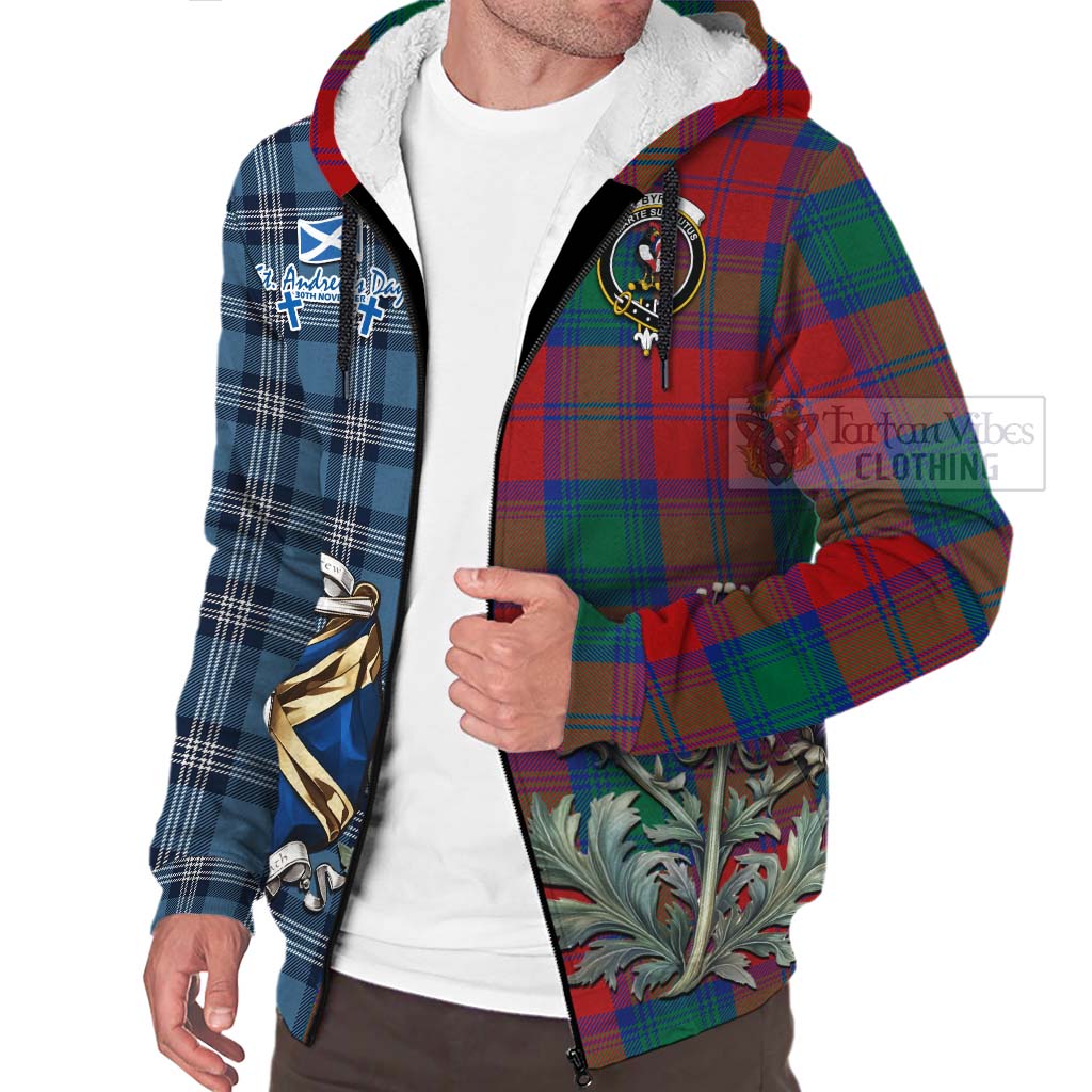 Tartan Vibes Clothing Byres (Byses) Tartan Sherpa Hoodie Happy St. Andrew's Day Half Tartan Style