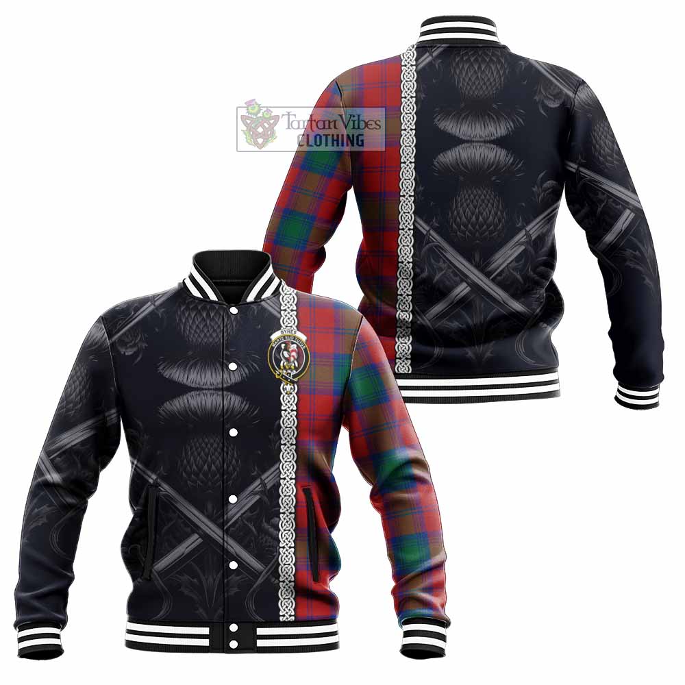 Byres (Byses) Tartan Baseball Jacket with Family Crest Cross Sword Thistle Celtic Vibes - Tartan Vibes Clothing