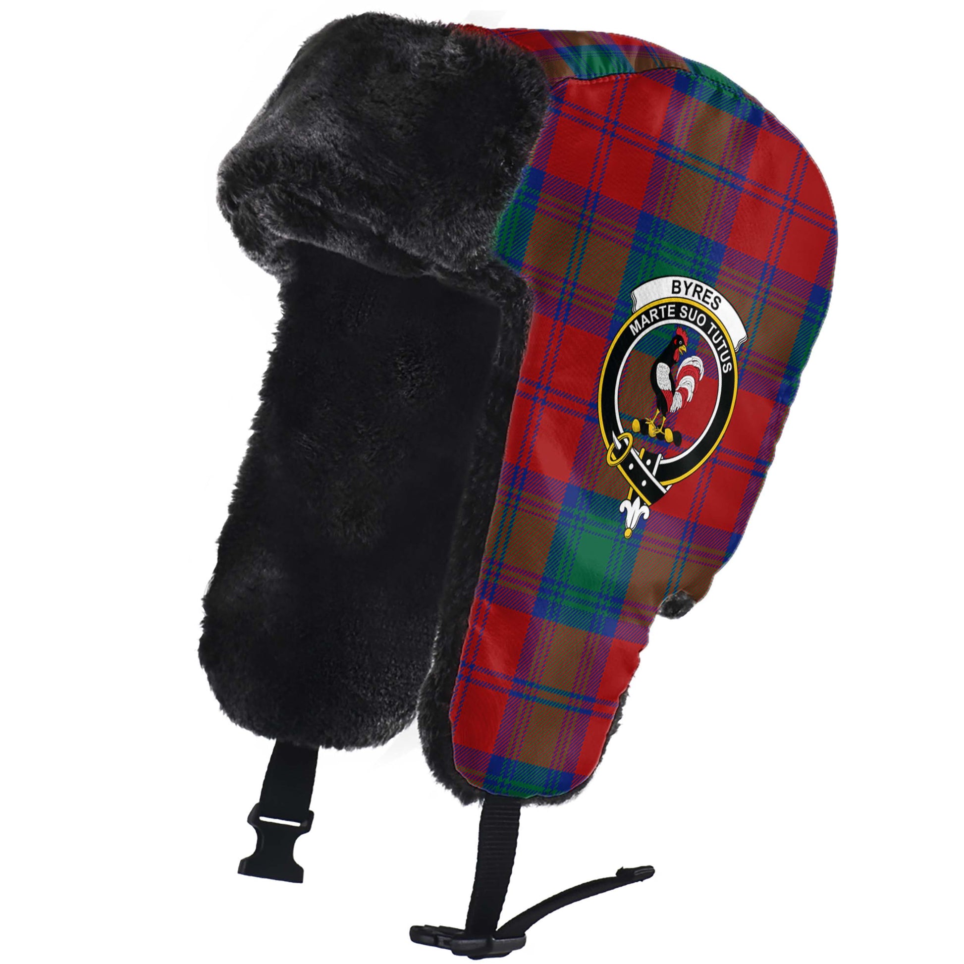 Byres (Byses) Tartan Winter Trapper Hat with Family Crest - Tartan Vibes Clothing