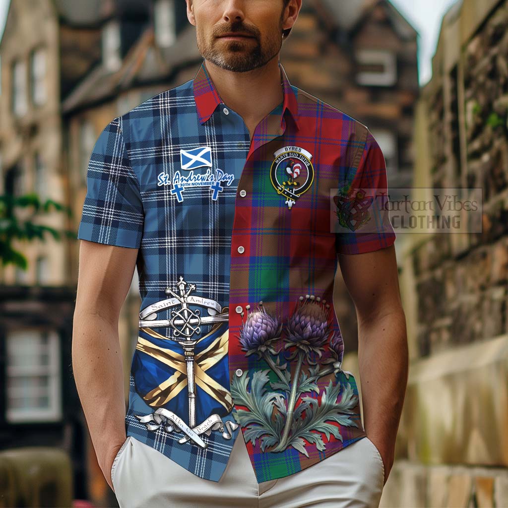 Byres (Byses) Tartan Hawaiian Shirt Happy St. Andrew's Day Half Tartan Style - Tartan Vibes Clothing