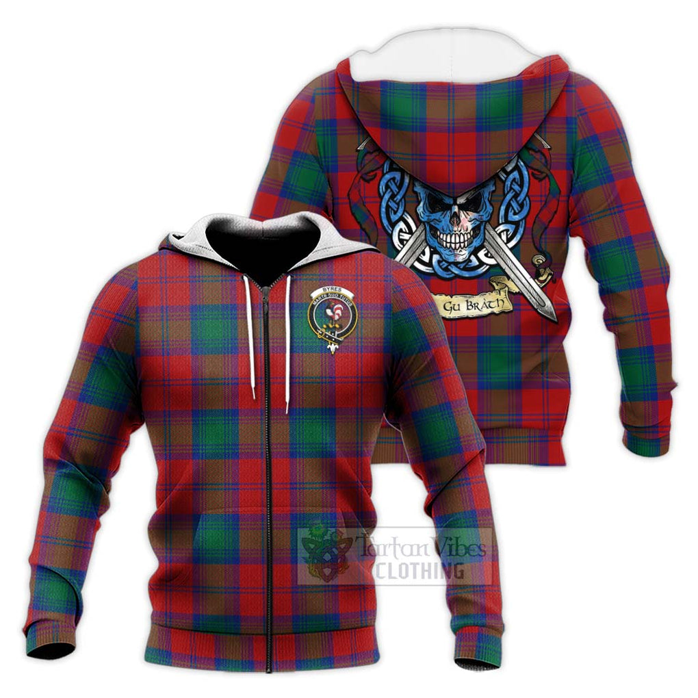 Byres (Byses) Tartan Knitted Hoodie with Family Crest Celtic Skull Style Unisex Knitted Zip Hoodie - Tartan Vibes Clothing