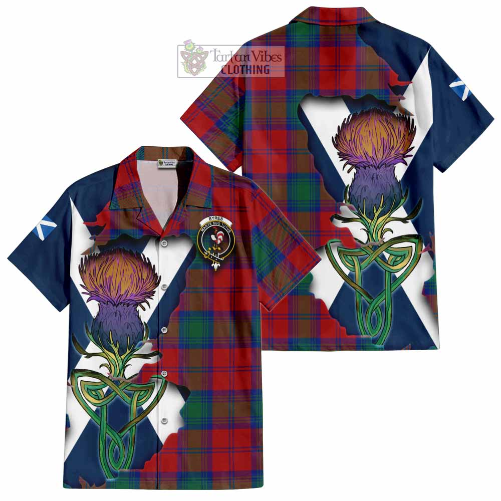 Tartan Vibes Clothing Byres (Byses) Tartan Family Crest Short Sleeve Button Shirt Scottish Thistle Celtic Inspired