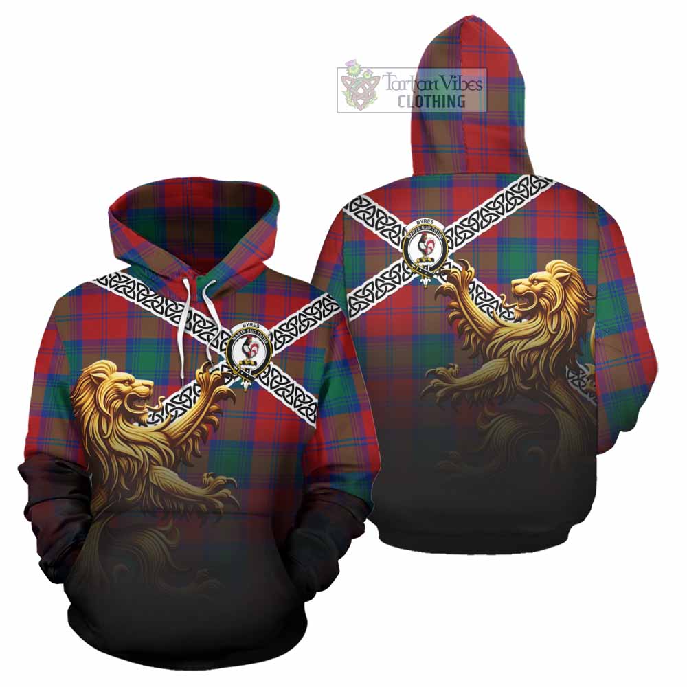 Tartan Vibes Clothing Byres (Byses) Crest Tartan Hoodie with Golden Lion Emblem Celtic Style