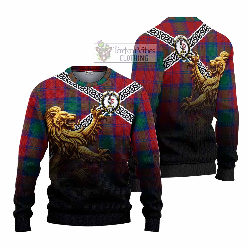 Byres (Byses) Crest Tartan Knitted Sweater with Golden Lion Emblem Celtic Style - Tartan Vibes Clothing