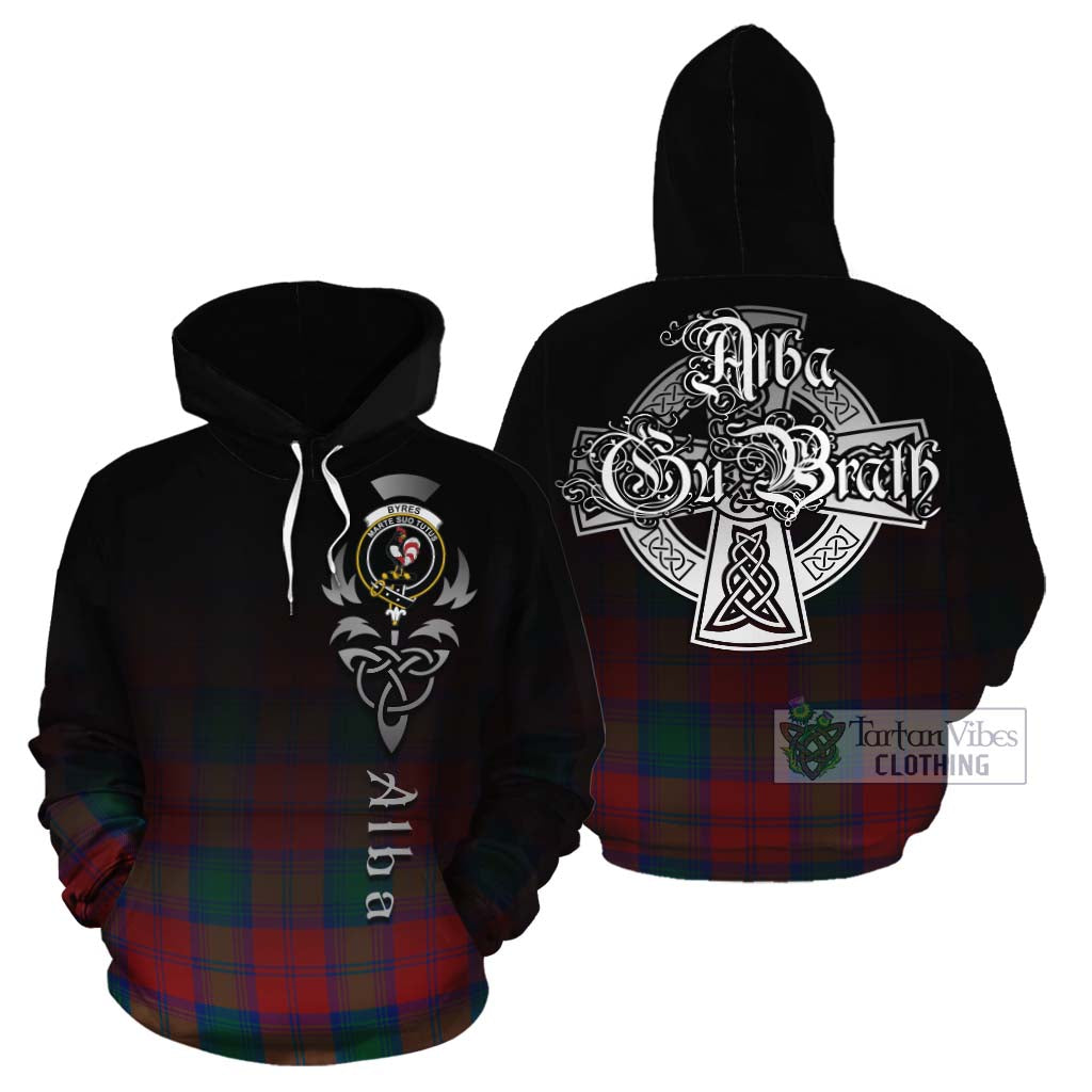 Tartan Vibes Clothing Byres (Byses) Tartan Cotton Hoodie Featuring Alba Gu Brath Family Crest Celtic Inspired