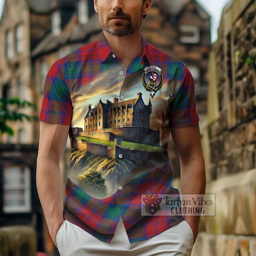 Byres (Byses) Tartan Family Crest Hawaiian Shirt with Scottish Ancient Castle Style - Tartan Vibes Clothing