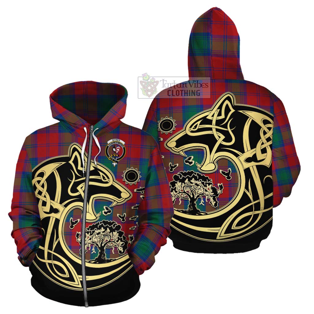 Byres (Byses) Tartan Cotton Hoodie with Family Crest Celtic Wolf Style - Tartan Vibes Clothing
