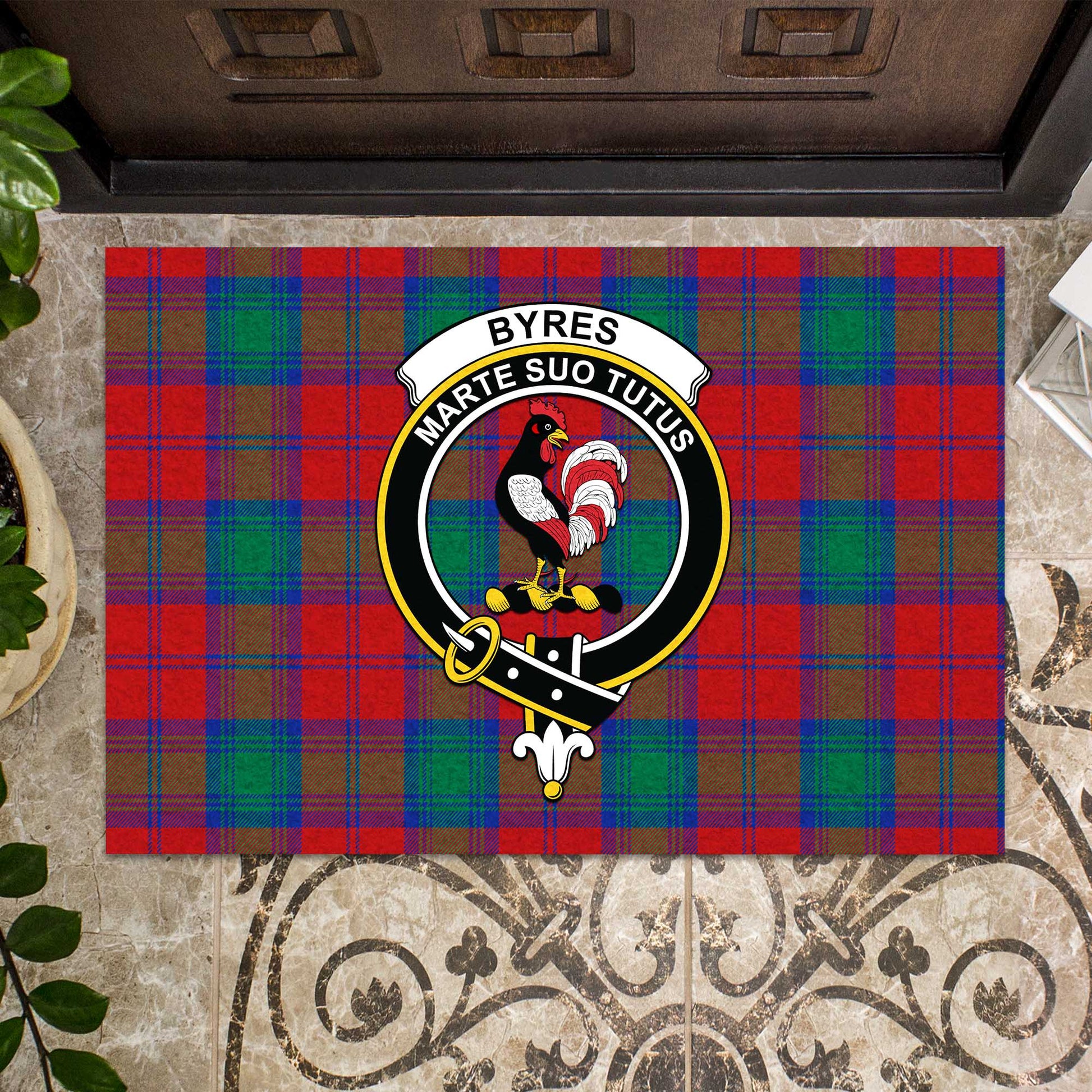 Byres (Byses) Tartan Rubber Doormat with Family Crest - Tartan Vibes Clothing