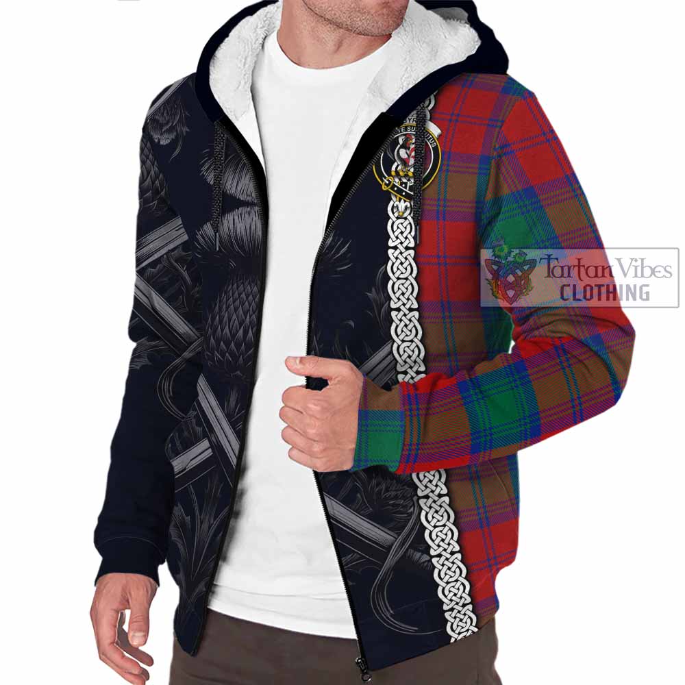Tartan Vibes Clothing Byres (Byses) Tartan Sherpa Hoodie with Family Crest Cross Sword Thistle Celtic Vibes