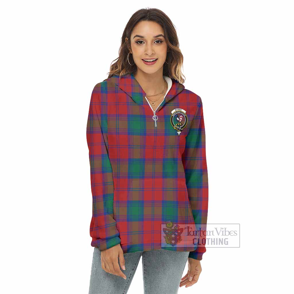 Byres (Byses) Tartan Women's Borg Fleece Hoodie with Half Zip with Family Crest - Tartan Vibes Clothing