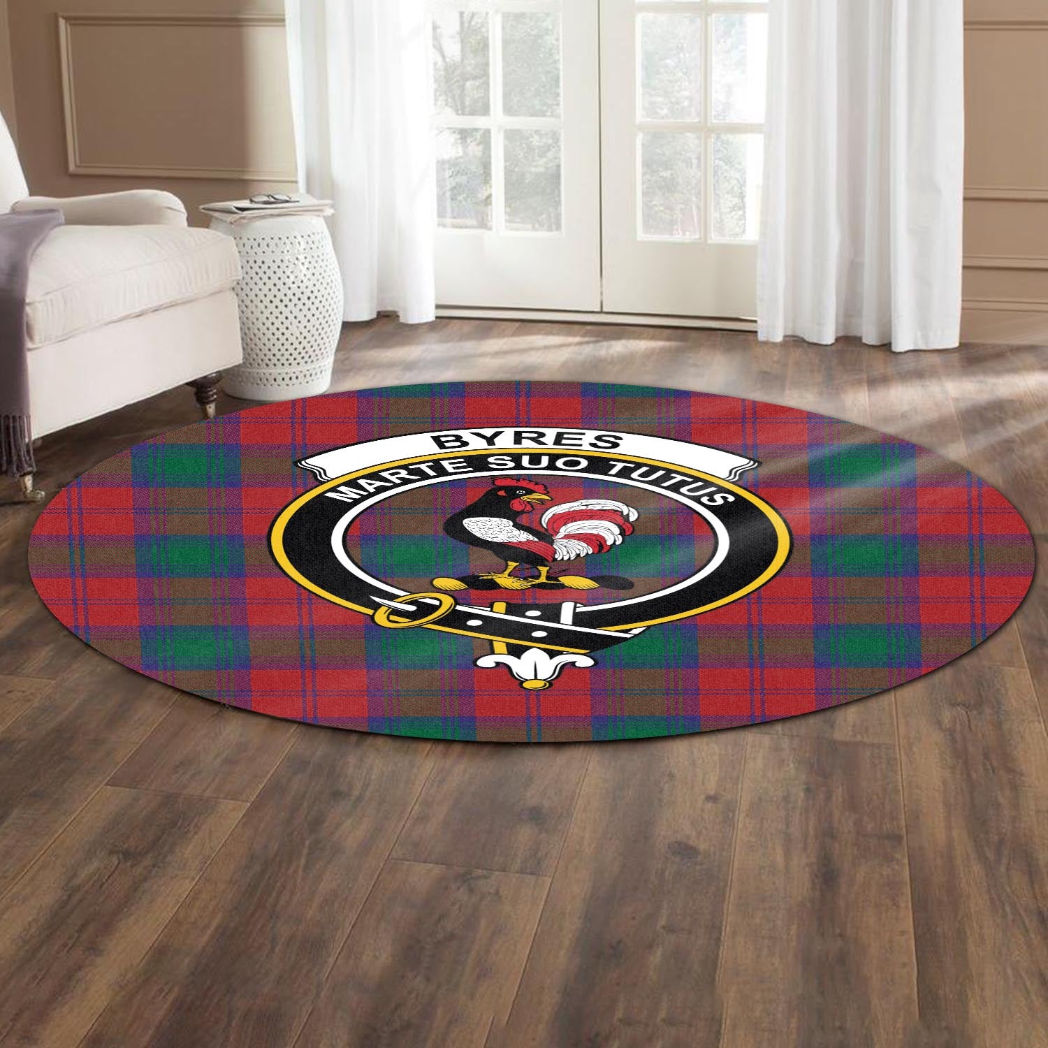 Byres (Byses) Tartan Round Rug with Family Crest - Tartan Vibes Clothing