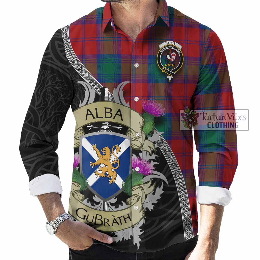 Byres (Byses) Tartan Family Crest Long Sleeve Button Shirt Lion Rampant Royal Thistle Shield Celtic Inspired - Tartan Vibes Clothing