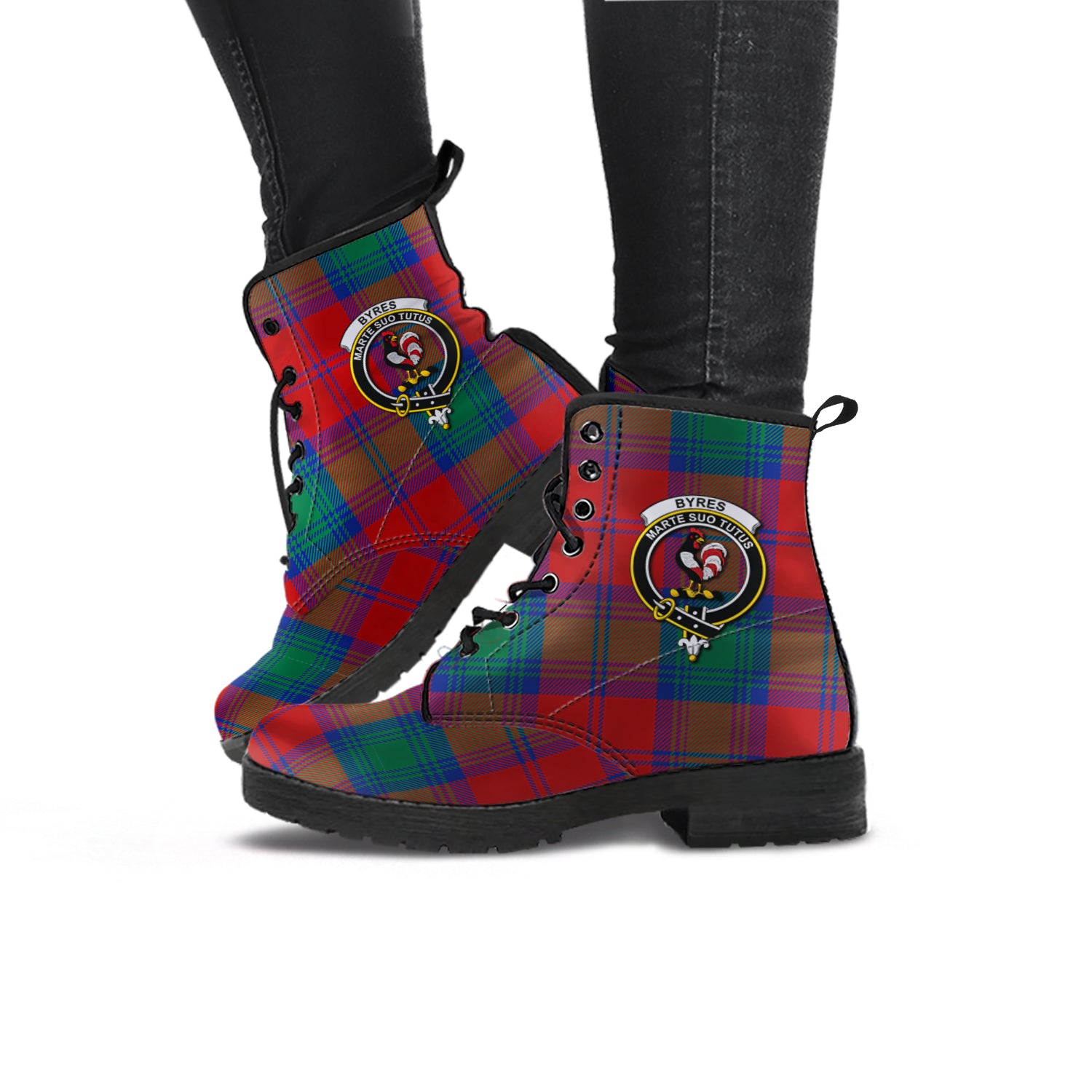 Byres (Byses) Tartan Leather Boots with Family Crest - Tartan Vibes Clothing