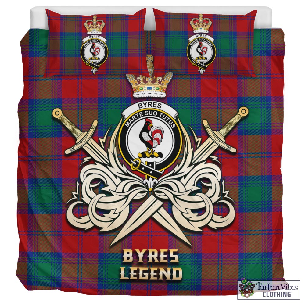 Tartan Vibes Clothing Byres (Byses) Tartan Bedding Set with Clan Crest and the Golden Sword of Courageous Legacy