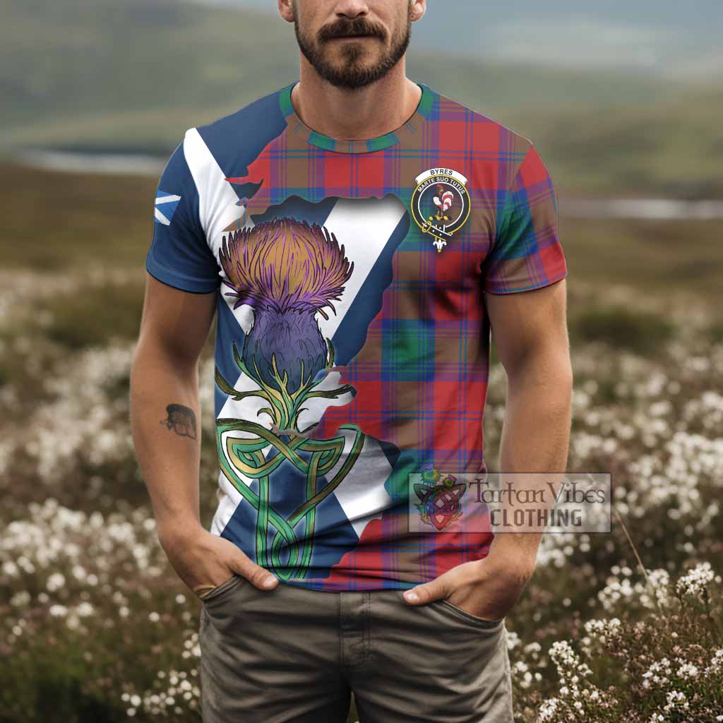 Tartan Vibes Clothing Byres (Byses) Tartan Family Crest T-Shirt Scottish Thistle Celtic Inspired
