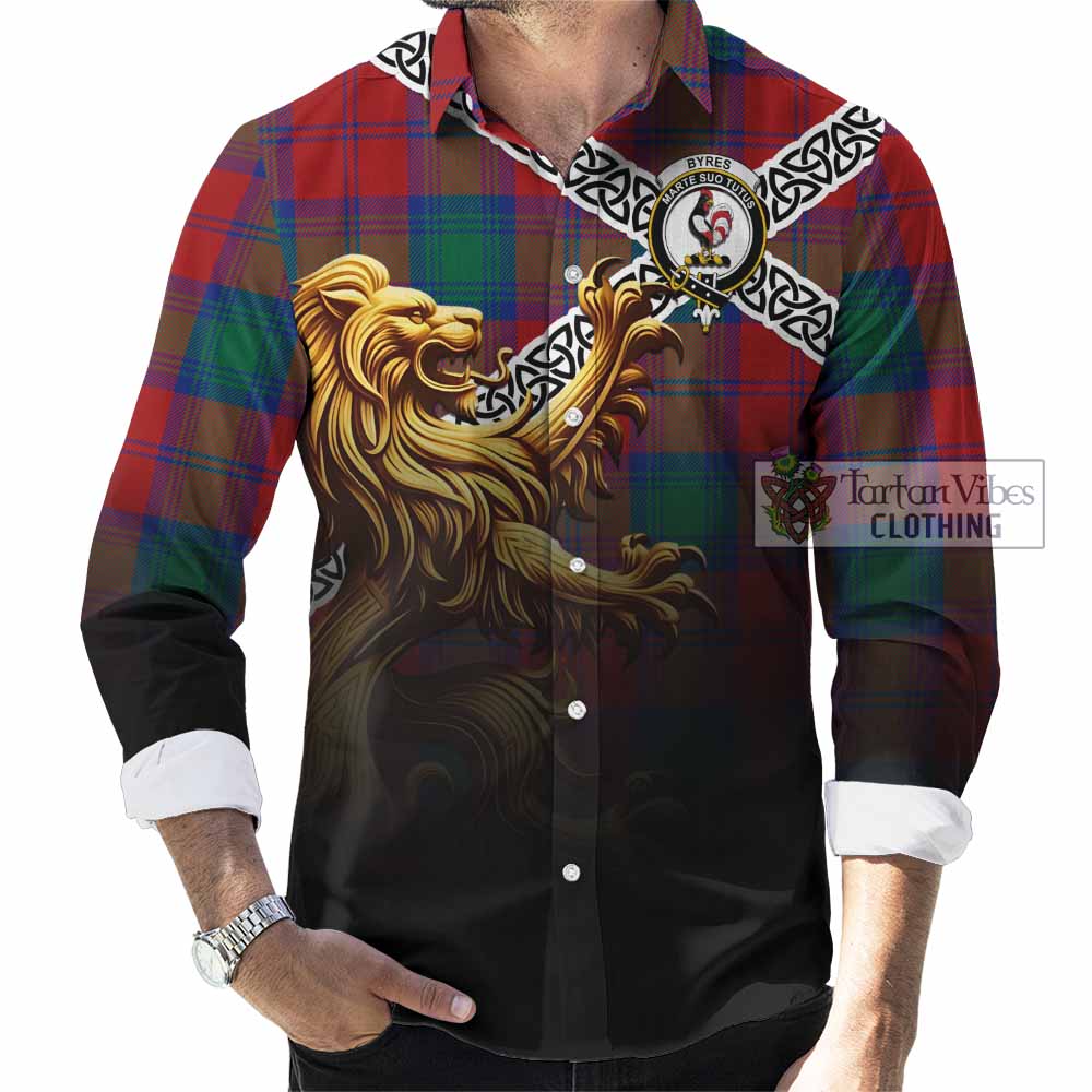 Byres (Byses) Crest Tartan Long Sleeve Button Shirt with Golden Lion Emblem Celtic Style - Tartan Vibes Clothing