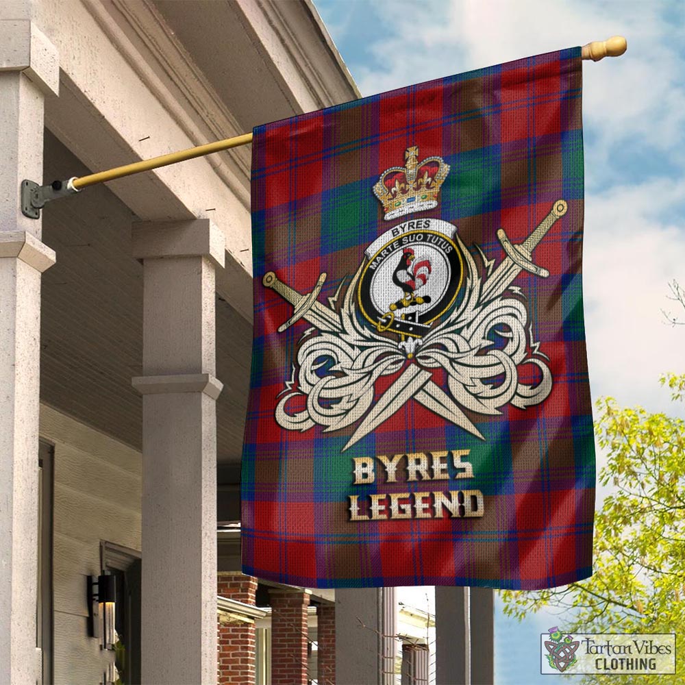 Tartan Vibes Clothing Byres (Byses) Tartan Flag with Clan Crest and the Golden Sword of Courageous Legacy