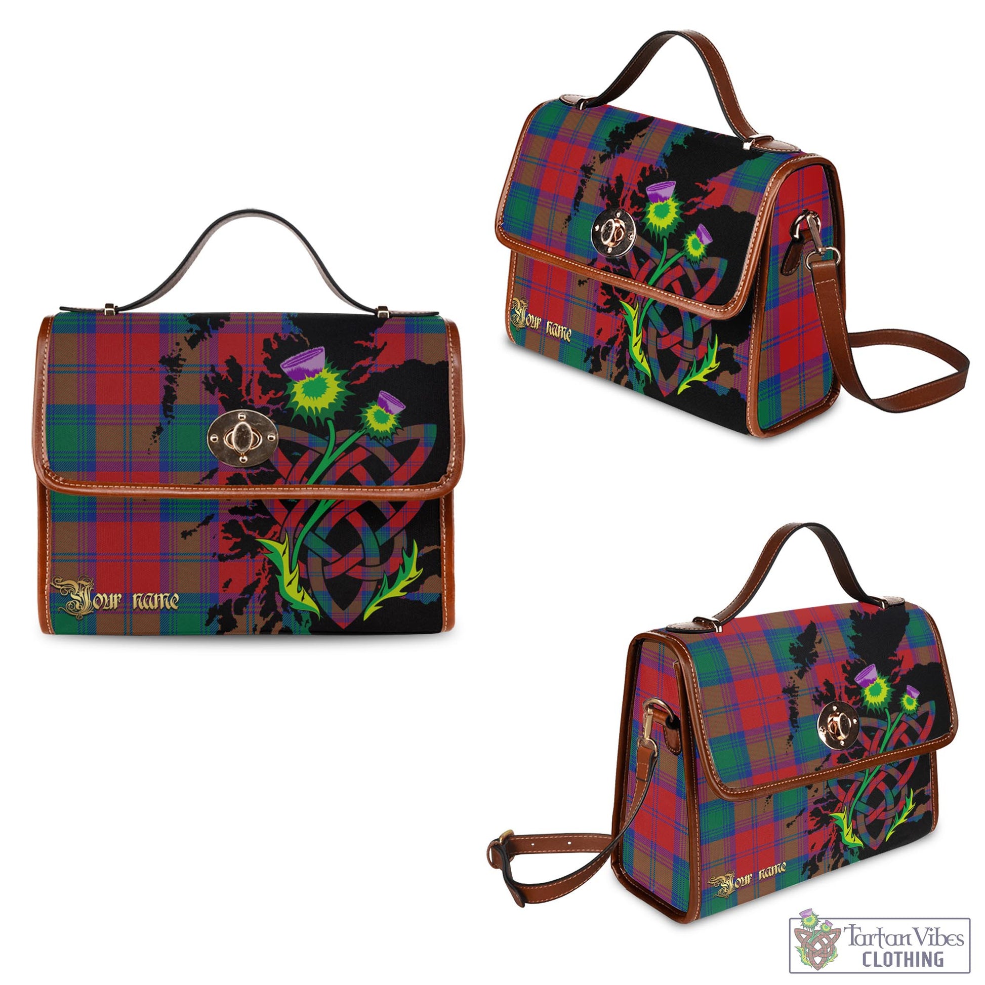 Tartan Vibes Clothing Byres (Byses) Tartan Waterproof Canvas Bag with Scotland Map and Thistle Celtic Accents