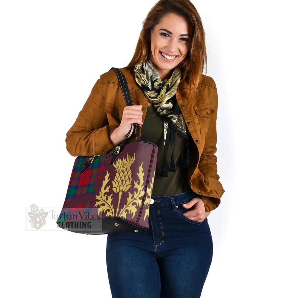 Byres (Byses) Tartan Leather Tote Bag Gold Thistle Style - Tartan Vibes Clothing