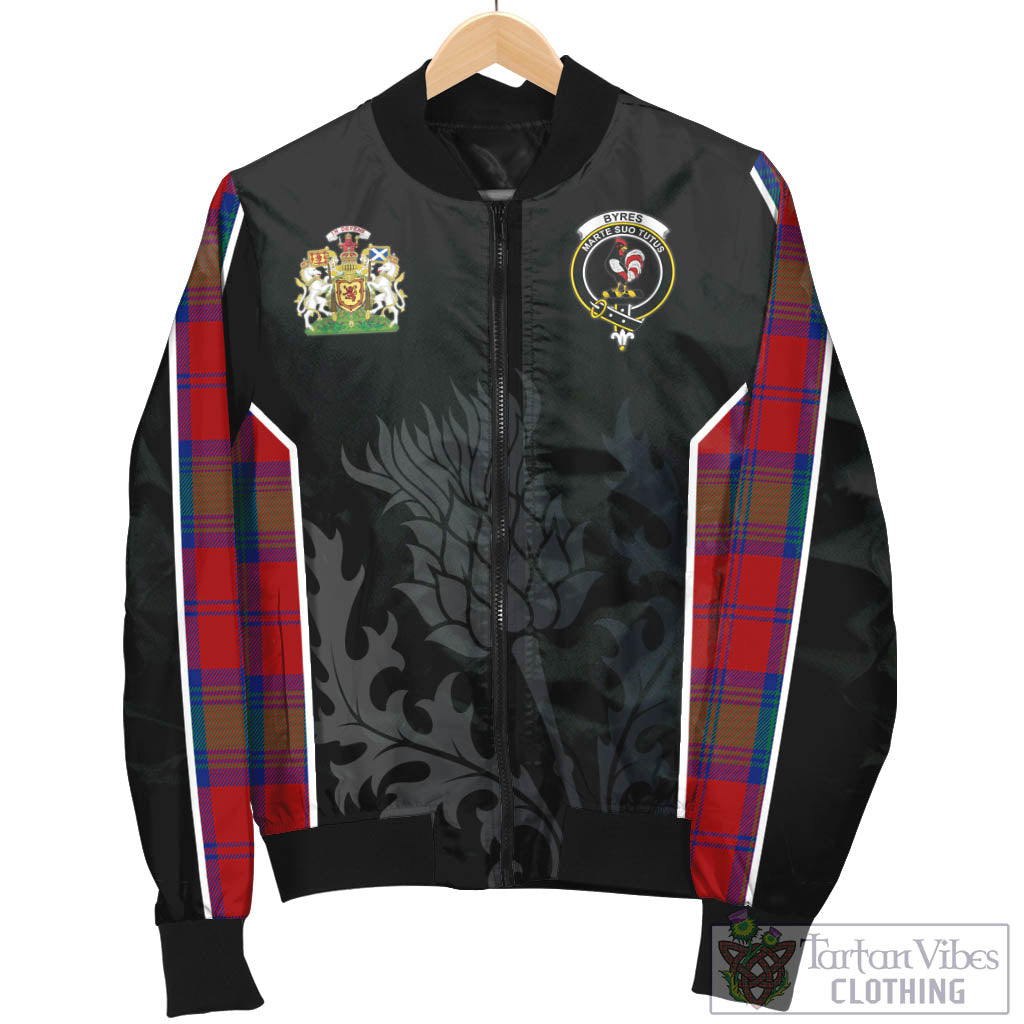 Byres (Byses) Tartan Bomber Jacket with Family Crest and Scottish Thistle Vibes Sport Style - Tartan Vibes Clothing