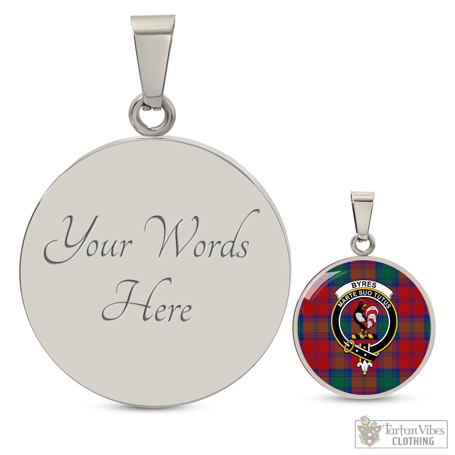 Byres (Byses) Tartan Circle Necklace with Family Crest Luxury Necklace (Silver) Yes - Tartan Vibes Clothing