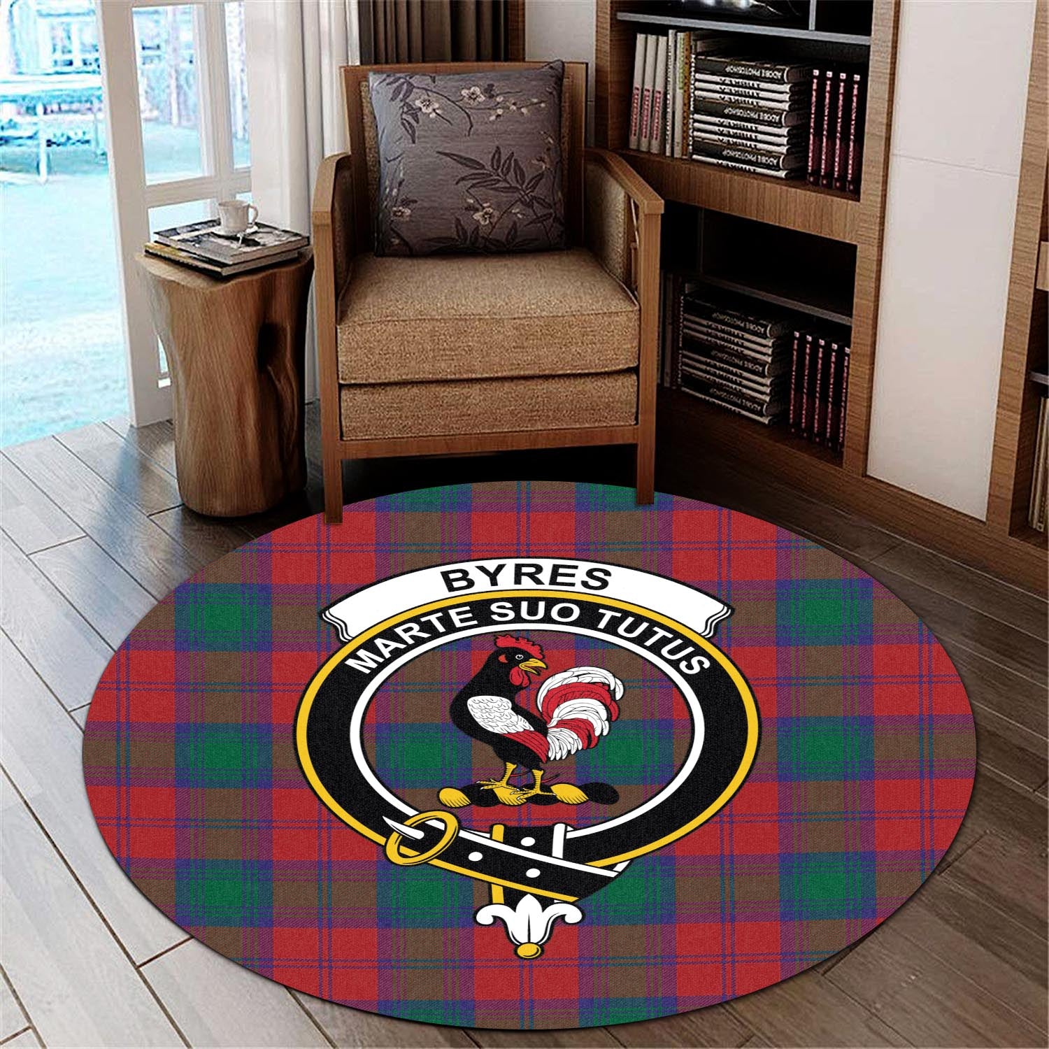 Byres (Byses) Tartan Round Rug with Family Crest - Tartan Vibes Clothing