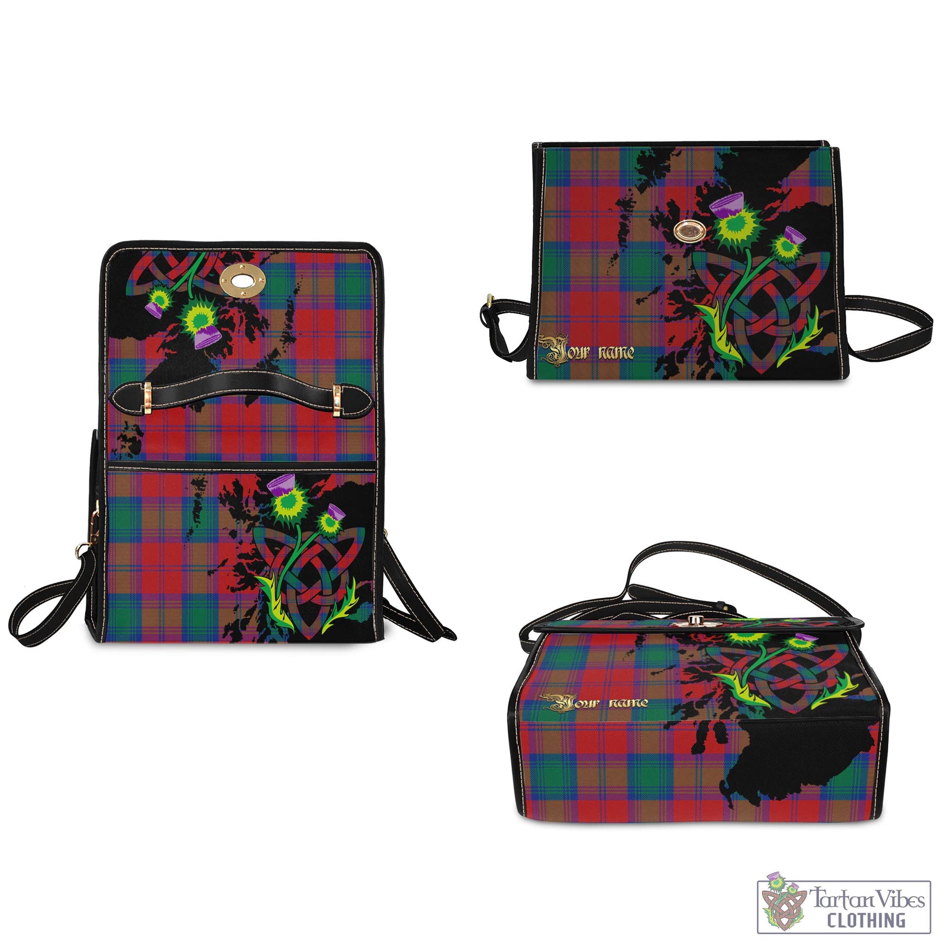 Tartan Vibes Clothing Byres (Byses) Tartan Waterproof Canvas Bag with Scotland Map and Thistle Celtic Accents