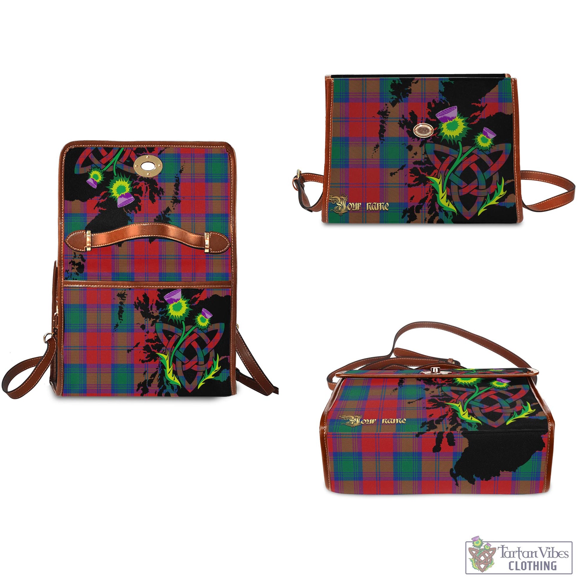 Tartan Vibes Clothing Byres (Byses) Tartan Waterproof Canvas Bag with Scotland Map and Thistle Celtic Accents