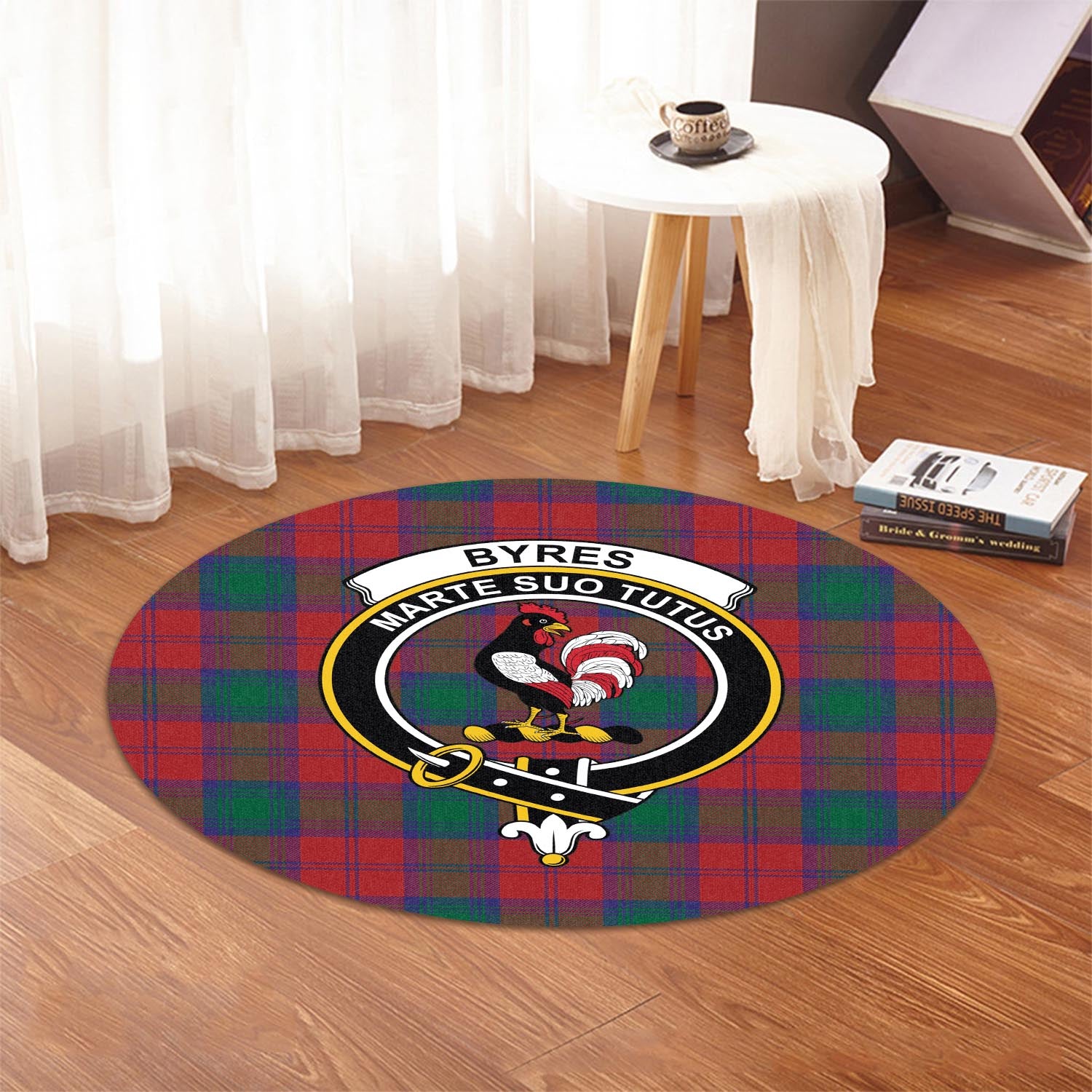 Byres (Byses) Tartan Round Rug with Family Crest - Tartan Vibes Clothing