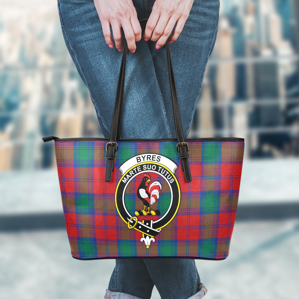 Byres (Byses) Tartan Leather Tote Bag with Family Crest - Tartan Vibes Clothing