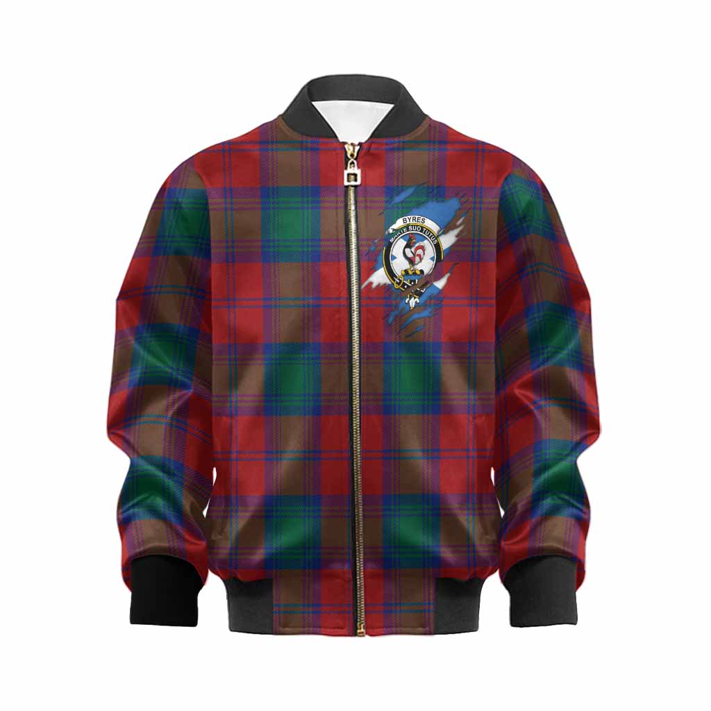 Byres (Byses) Clan Crest In Me Tartan Kid Bomber Jacket Scotland Flag Style