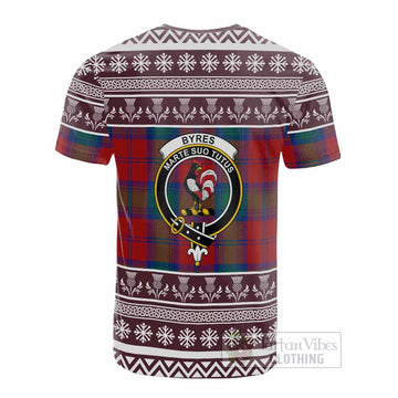 Byres (Byses) Clan Tartan Christmas Cotton T-shirt with Family Crest